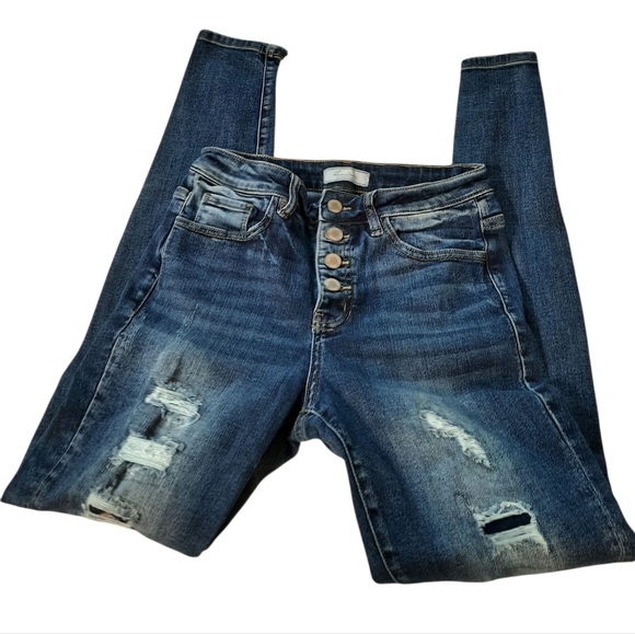 KanCan Blue Skinny Distressed Jeans Button Up 27 - Picture 14 of 14